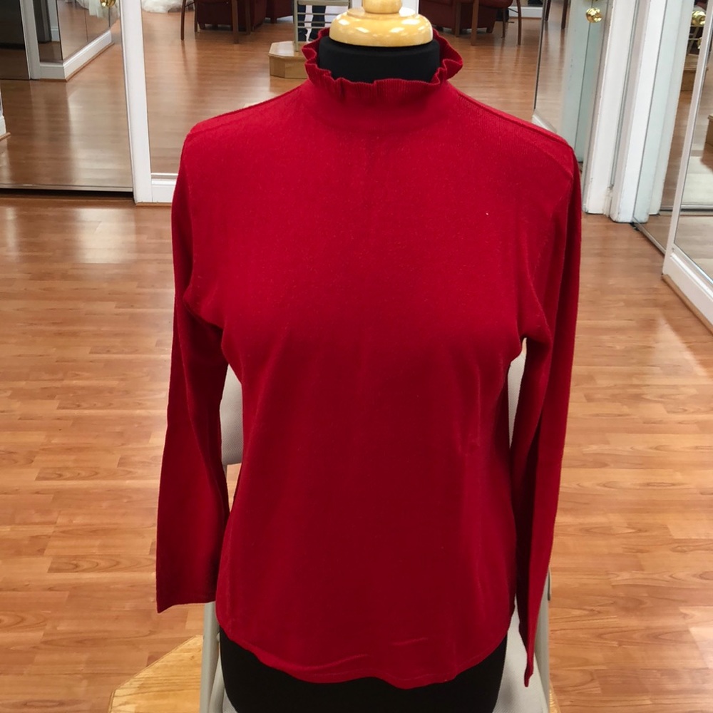 Women’s red ruffled turtleneck, 100% silk